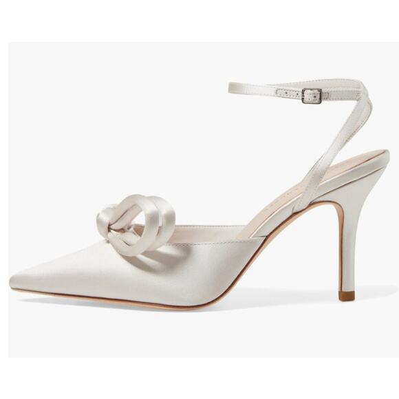 Loeffler Randall Alina Bow Pump Ankle Strap Satin Cream Size 8.5 NIB Chic Classy - Picture 10 of 16